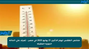 ملخص الطقس ليوم الاثنين 21 يوليو 2025 في مصر.. تعرف على الحالة الجوية المقبلة